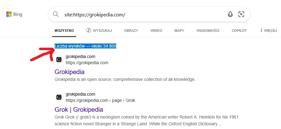 Indeksacja Grokipedia w Bing