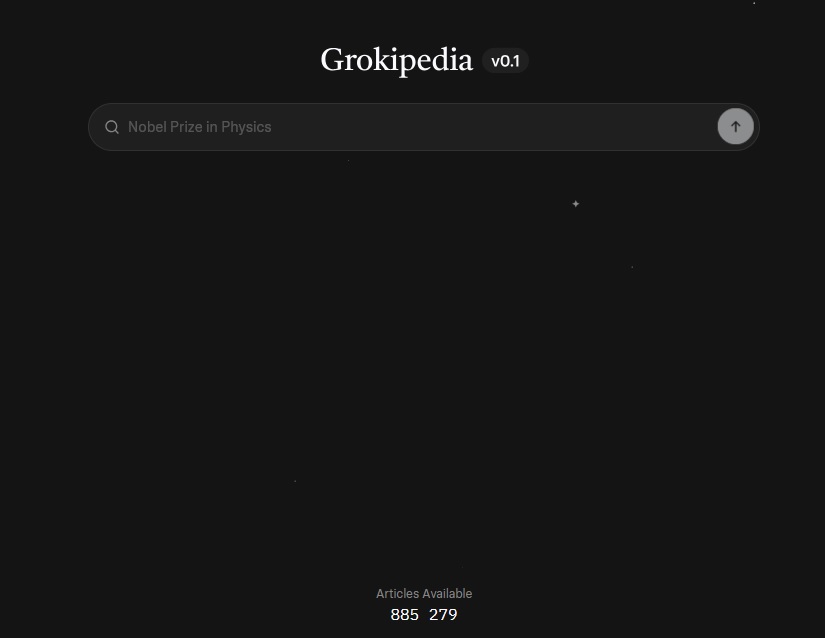 Liczba artykułów w Grokipedii 0.1