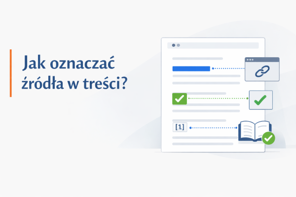 Grafika przedstawiająca uporządkowaną treść artykułu z oznaczonymi źródłami informacji w kontekście SEO i e-commerce