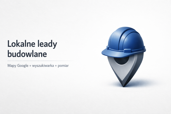 pinezka mapy w kształcie kasku budowlanego oraz hasło o lokalnych leadach i reklamie firmy budowlanej w Google