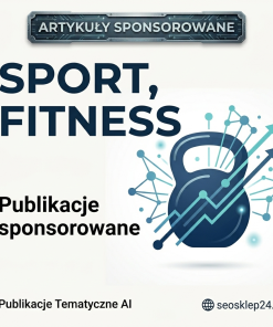 Grafika promująca pakiet artykułów sponsorowanych w tematyce sport i fitness na wyselekcjonowanych domenach