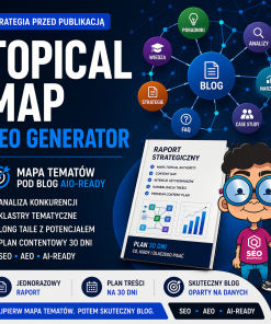 Topical Map AEO Generator – mapa tematów pod blog AIO-Ready, raport strategiczny SEOsklep24.pl z planem treści na 30 dni, analizą konkurencji, klastrami tematycznymi i long tailami.