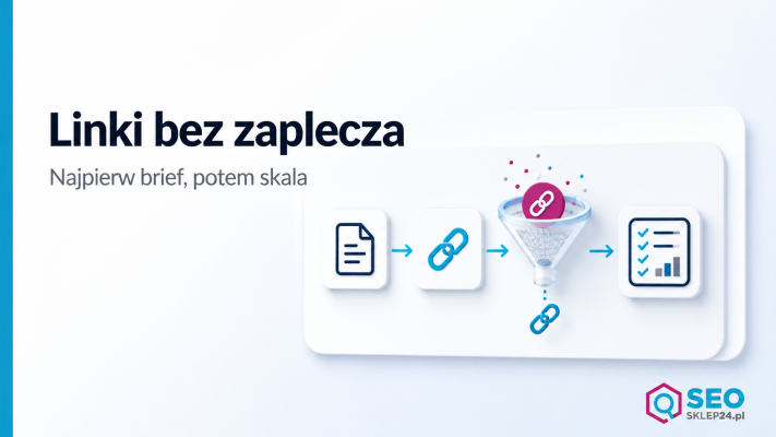 Grafika pokazuje proces link buildingu freelancera SEO bez zaplecza: brief, źródło linku i raportowanie klientowi.
