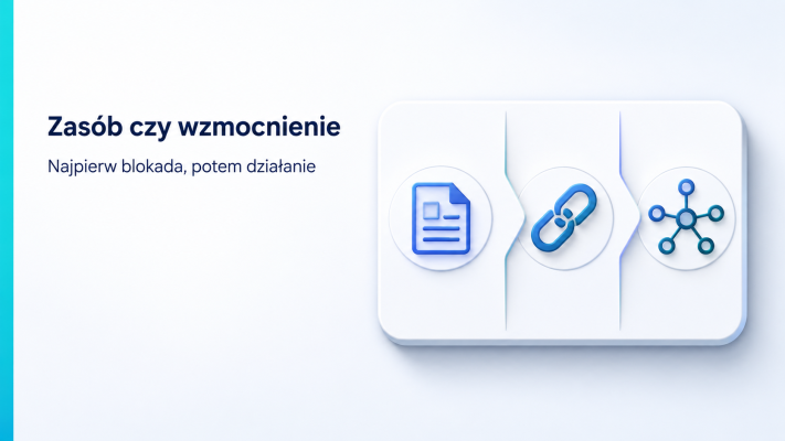 Grafika pokazuje kartę diagnostyczną SEO z wyborem między artykułami blogowymi, linkami SEO i strategią tematów.