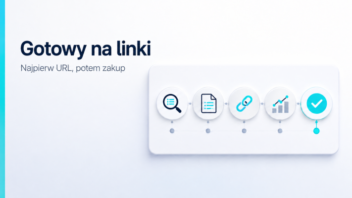 Grafika pokazuje kartę diagnostyczną oceny URL-a przed zakupem linków SEO z filtrem indeksacji, treści, struktury i pomiaru.