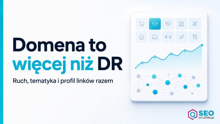 Grafika wyróżniająca o ocenie domeny do publikacji sponsorowanej na podstawie tematyki, ruchu oraz profilu linków.