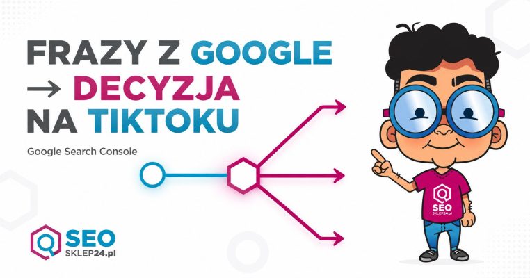 Grafika wyróżniająca przedstawiająca przejście od fraz z Google Search Console do decyzji o treści na TikToku.