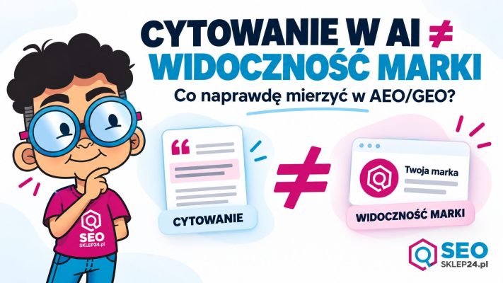 Grafika pokazująca, że cytowanie źródła w AI nie jest tym samym co widoczność marki i że w AEO/GEO należy mierzyć te sygnały osobno.