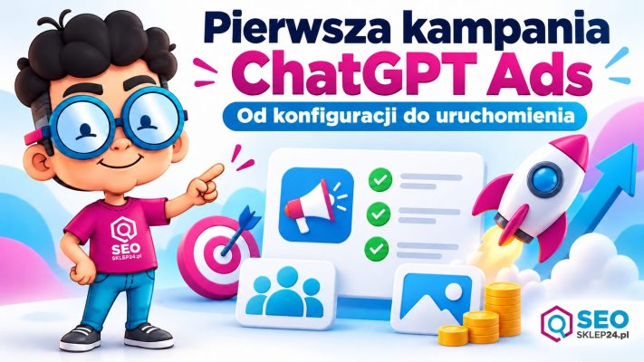 Grafika wyróżniająca poradnik o konfiguracji i uruchomieniu pierwszej kampanii ChatGPT Ads.